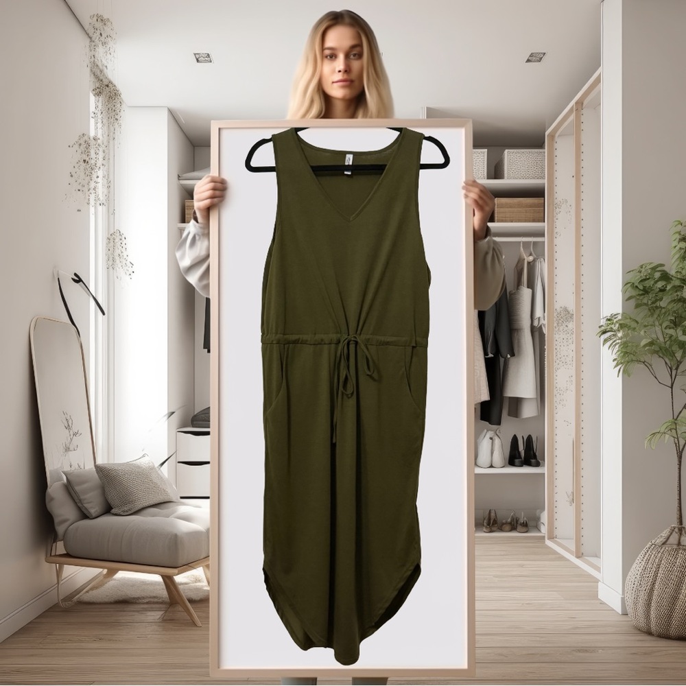 BOGO! V-Neck Midi Dress w/Drawstring Waist